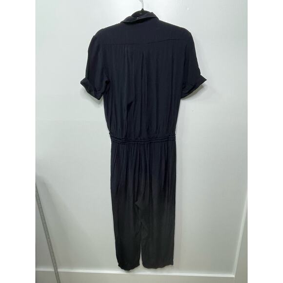 European Culture Button Front Wide Leg Jumpsuit Short Sleeve Collared Black S - Picture 6 of 14